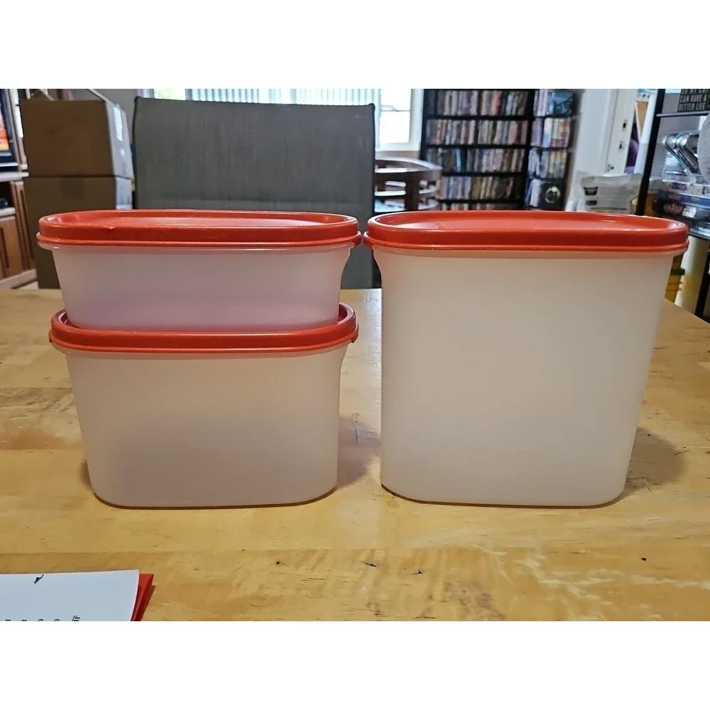 Set of 3 Vintage Tupperware Modular Mates 1613, 1612, 1611 Sz 1,2 & 3 W Red Lid